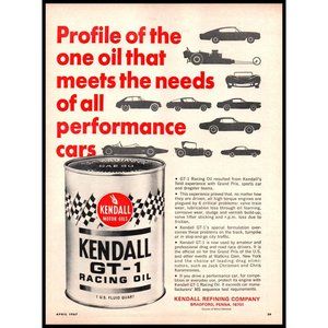 1967 Kendall GT-1 Racing Motor Oil Vintage Print Ad Performance Cars Wall Art